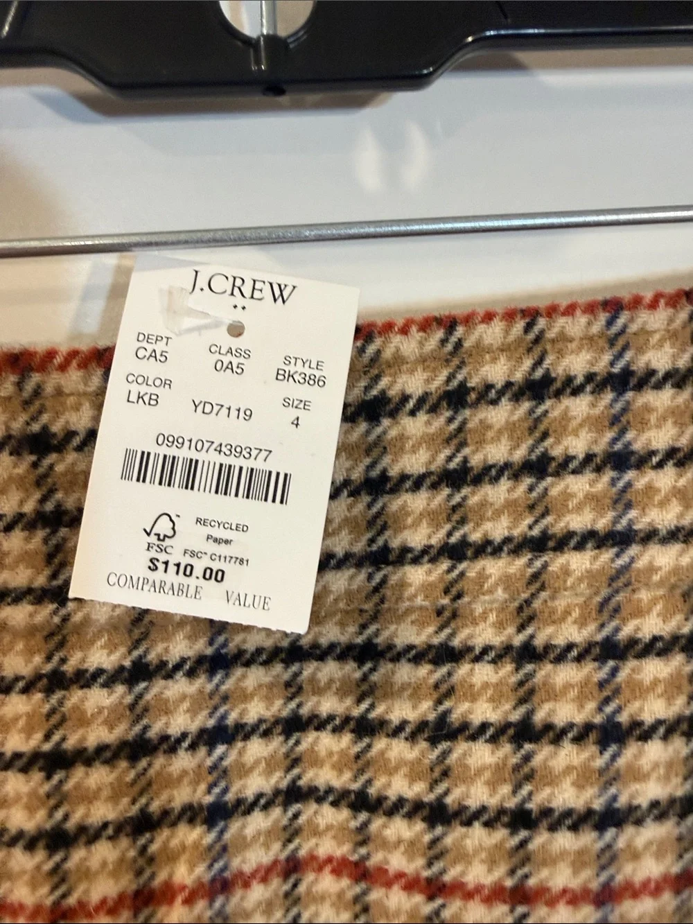 J.Crew Houndstooth Tweed Mini Skirt Brown Tan Women's Size 4 NWT
